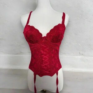 Y2K Elegant Red Lace Bustier Lace Up Glam  Cottagecore 34C
